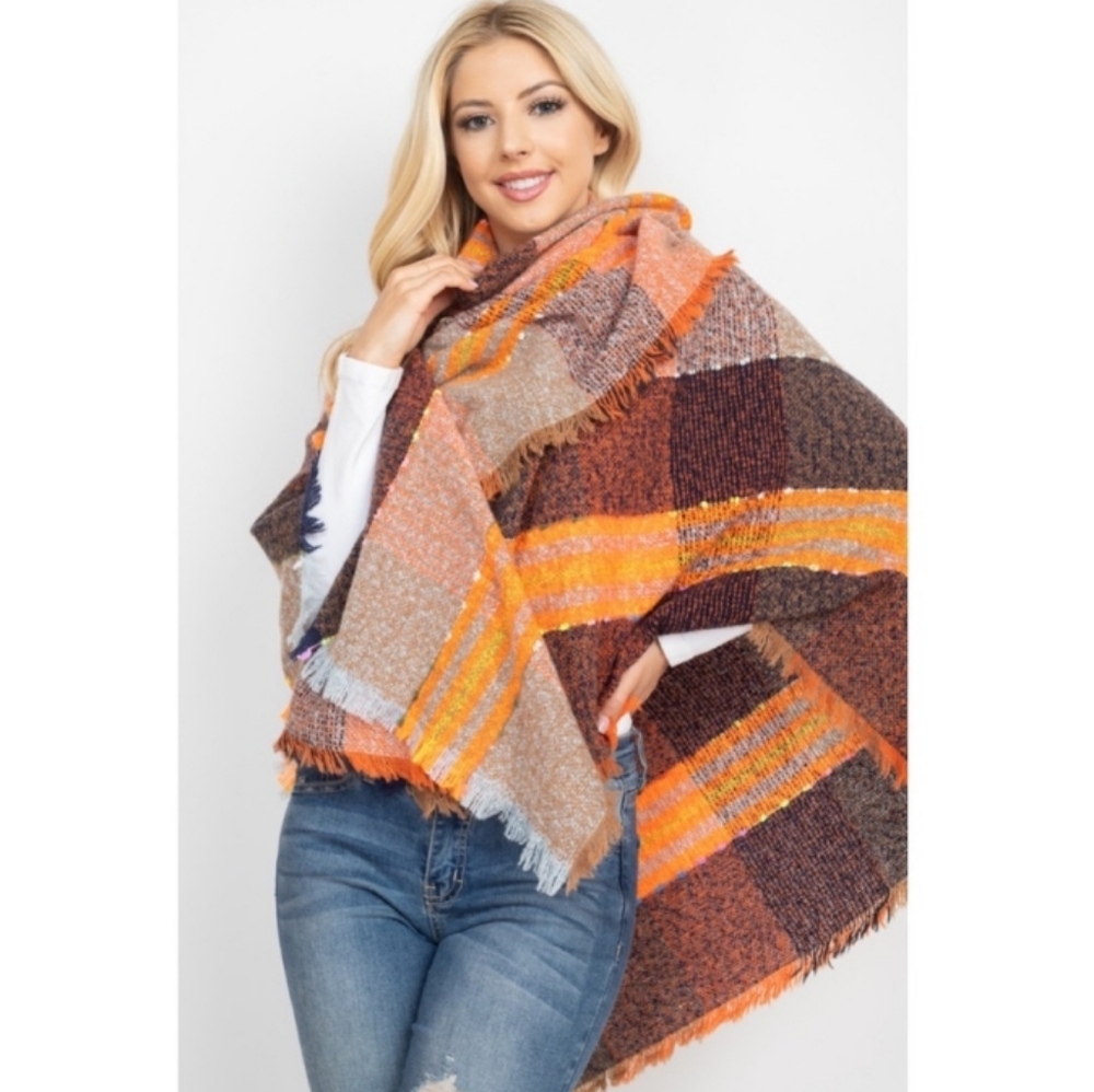 Orange multicolor poncho scarf